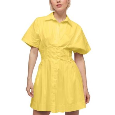 Imagem de Vestido JEIBKOUY Summer de manga curta com botão frontal amarelo