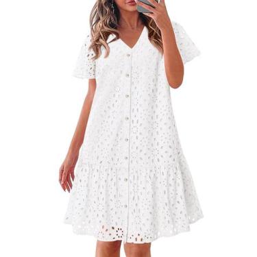 Imagem de Vestido de verão KIRUNDO 2025 com botões e decote em V, renda, branco,