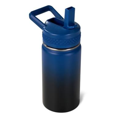 Imagem de Fijinhom Garrafa infantil de 340 g, garrafa de água infantil para meninos e meninas com tampas de canudos, garrafa térmica isolada a vácuo de aço inoxidável 304, livre de BPA, azul e preto
