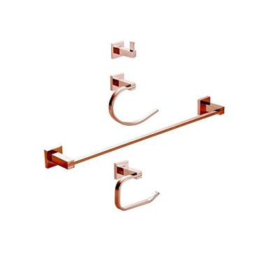 Imagem de Pingoo.Casa, Acessórios Para Banheiro, Quadrado, Aço Inox 304, Cromado, 4 Peças, São Francisco, Dourado Rose