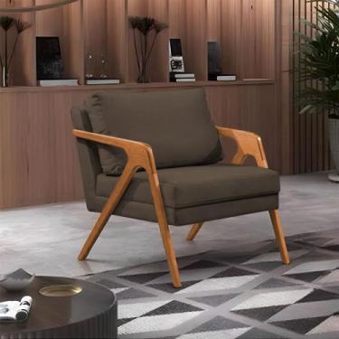 Imagem de Poltrona Decorativa Mona Luxo Base Madeira Maciça Veludo Marrom - FEIT