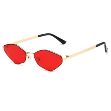 Imagem de HPIRME Óculos de sol vintage, armação pequena de metal oval, feminino, masculino, punk, luxuoso, metal, UV400 (dourado-vermelho)