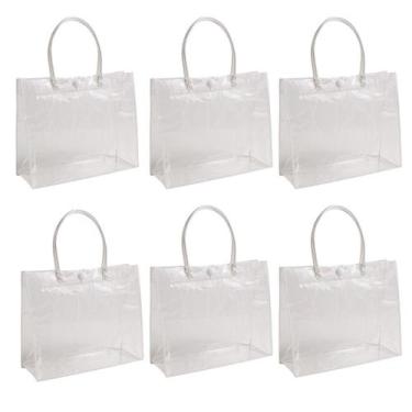 Imagem de Kit 6 Sacolas Transparente C Alça Lembrancinha 19,8cmx19,5cm - Multiar