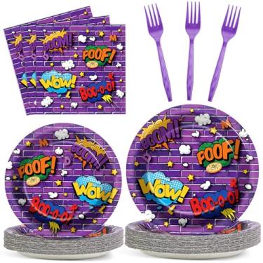 Imagem de 96 peças de pratos e guardanapos de aniversário de tartaruga de desenho roxo super tema herói suprimentos de festa coloridos heróis de quadrinhos pratos de papel de videogame descartáveis para