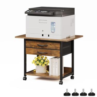Imagem de VENNQD Suporte de impressora grande com gaveta de tecido de armazenamento embaixo da mesa para impressora com rodas para escritório em casa, carrinho de impressora serve para scanner de fax de 59,4 cm