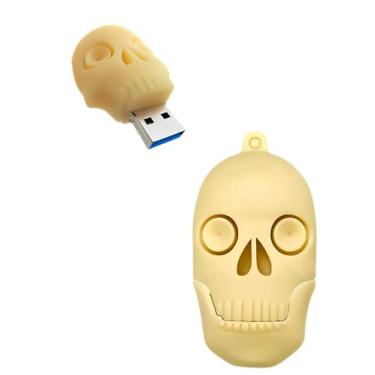 Imagem de Ecoodisk Pen Drive USB 3.0 de 128 GB, desenho animado, novidade, crânio, humano, cartão de memória de borracha de silicone, pingente amarelo