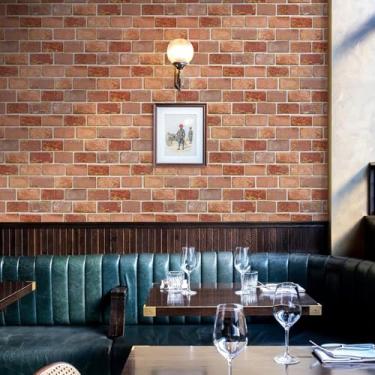 Imagem de JiffDiff Papel de parede autoadesivo Red Brick, papel de parede removível vintage para decoração de cozinha e lareira, papel de parede texturizado de tijolo amigável para locatários, papel de contato
