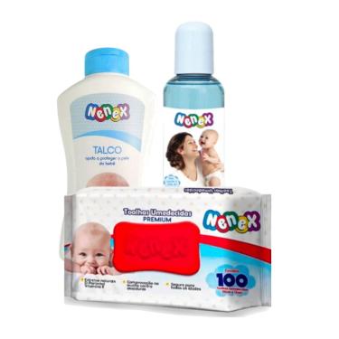 Imagem de Kit Nenex infantil Talco +Colonia + Toalha Umedecida - NoBrand, Azul