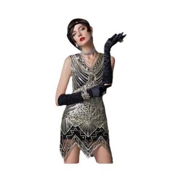 Imagem de Vestido Sem Mangas Com Bordado De Lantejoulas Douradas E Franjas, Esti