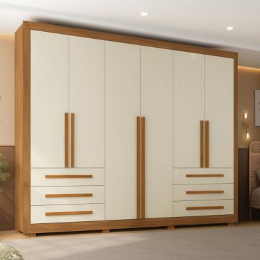 Imagem de Guarda Roupa Casal 6 Portas 6 Gavetas com Pés Veneto Maxel Móveis - Cinamomo/Off White