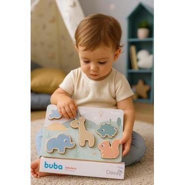Imagem de Tabuleiro Encaixe Cloudy Educativo Animais Em Madeira Buba
