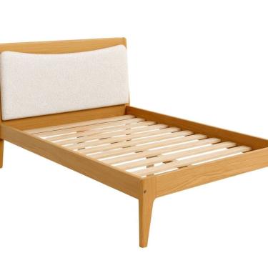 Imagem de Cama de Casal Madeira Maciça Cabeceira Estofada Bento Yescasa Amendoa