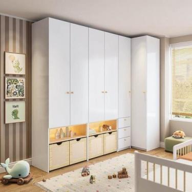 Imagem de Guarda-roupa Modulado Infantil com Led 4 Peças 6 Portas Wave Casatema 
