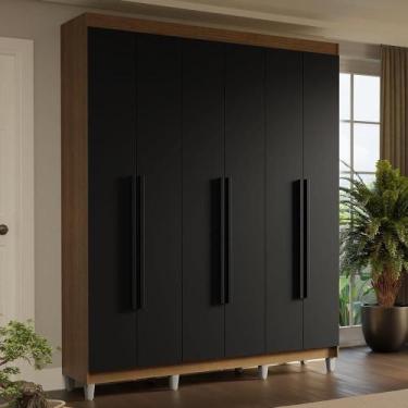 Imagem de Guarda-roupa Casal Com Pés 6 Portas Batentes Rustic-preto-preto Saturn