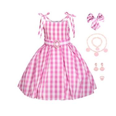 Imagem de Vestido suspensivo xadrez rosa para meninas ATIMIGO Cosplay 3-4Y