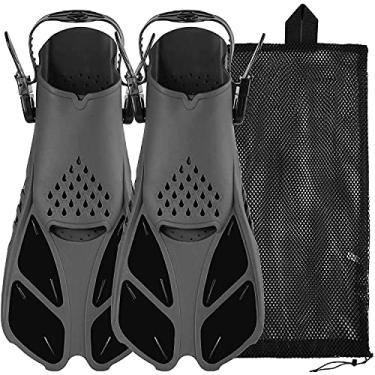 Imagem de Barbatanas de snorkel, nadadeiras com fivelas ajustáveis, salto aberto, nadadeiras curtas tamanho viagem para snorkel, natação e mergulho, nadadeiras leves com bolsa de malha para adultos, homens, mulheres e crianças