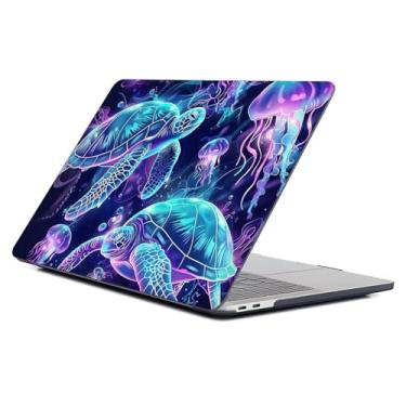 Imagem de WANKBLC Compatível com MacBook Air 13,6 polegadas versão 2022 2025 M2 A2681 M4 A3240 capa de computador preta de plástico para meninas e meninos padrão da moda neon tartaruga marinha água-viva