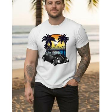 Imagem de Camisa Masculina Premium Estampada Fusca Carro Paisagem Praia Em Algod