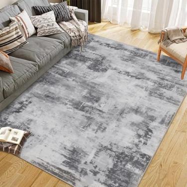 Imagem de GarveeHome Tapete de área lavável, sem queda, abstrato, macio, antiderrapante, para sala de estar, sala de jantar, sala de jogos, cinza, 2,5 x 3,5 m