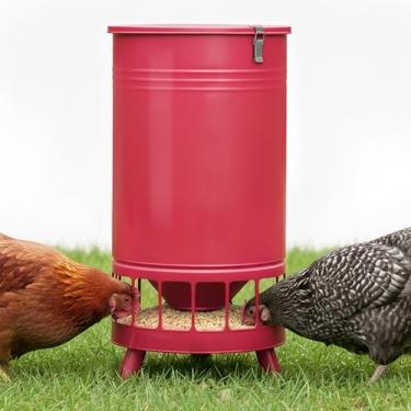 Imagem de Solution4Patio Alimentador de frango grande de 29,5 kg, sem desperdício, portátil, automático, dispensador, 16 portas de alimentação, alimentador de aves, galinheiro (vermelho)