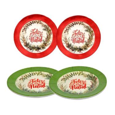Imagem de Kit 4 Pratos Para Jantar Em Melamina Guirlanda 25cm - WARI, Verde / Ve