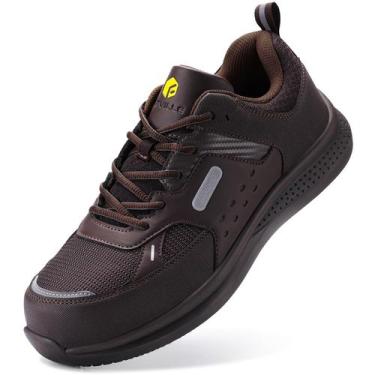 Imagem de Sapatos FitVille Extra Wide Steel Toe Impermeável em Couro Masculino