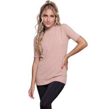 Imagem de Blusa Manga Curta Gola Alta Vekyo Em Malha Canelada Blogueira Moda Cas