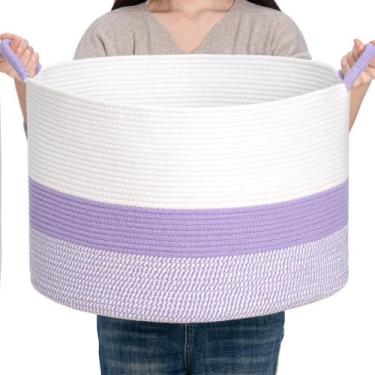 Imagem de Cesta de armazenamento CLHMILY&Z, corda redonda de algodão 56x36 cm, l