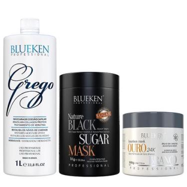 Imagem de Grego Blueken 1L + Máscara Black Sugar Blueken 1Kg + Máscara Ouro Bran