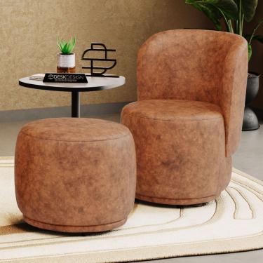 Imagem de Poltrona Decorativa com Puff Orgânico Molly Couríssimo Caramelo - Desk Design