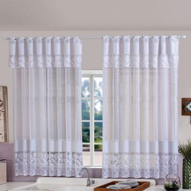 Imagem de Cortina De Cozinha Bella Janela Renda Com Bandô 2,20m X 1,25m 100% Poliéster - Branca