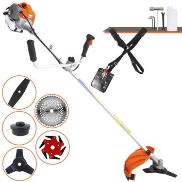 Imagem de Cortador de Grama Vulcan VR430P À Gasolina 43cc Para Todos os Tipos de Trabalho Com Guidão Antivibração Carretel de Nylon + Kit de 4 Lâminas de Cortes