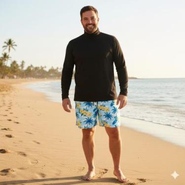 Imagem de Blusa Manga Longa Masculina Plus Size Proteção Solar Gola Alta Cacharr