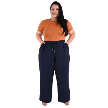 Imagem de Calça Plus Size Estilo Pantalona Feminina Cintura Alta Dunas Tendencia