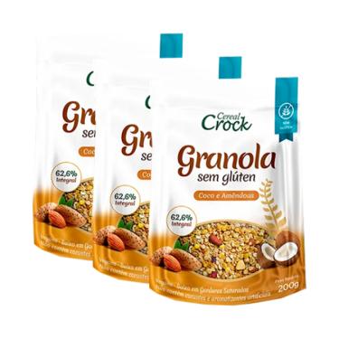 Imagem de Kit 3X: Granola Aveia/Coco/Amêndoas S/Glúten Leve Crock 200g