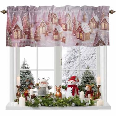 Imagem de Cortina de sanefa de inverno para cozinha, pão de gengibre, doces, fofa, floco de neve, varão, bolso, cortinas, tratamentos de janela para cozinha, banheiro, quarto, 137 x 45 cm