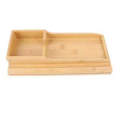 Imagem de Bandeja de apoio de braço para sofá, madeira de bambu, dobrável, organizador de apoio de braço com suporte de copo, design antiderrapante para sala de estar, jantar, bebidas,