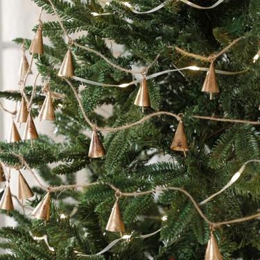 Imagem de Cinnvoice Cordão rústico vintage de latão antigo, 25 sinos de metal bronze, decoração de guirlanda de Natal, sinos de vento, para decoração de árvore de Natal, lareira de janela de ano novo, decoração