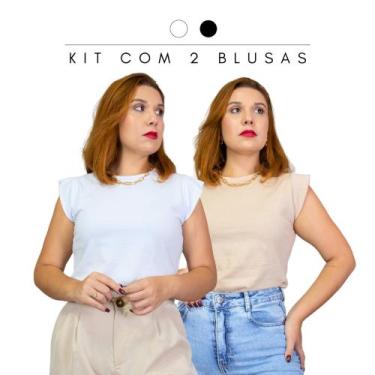 Imagem de Blusa Feminina Básica Social Muscle Tee com Ombreira Barata Kit com 2 