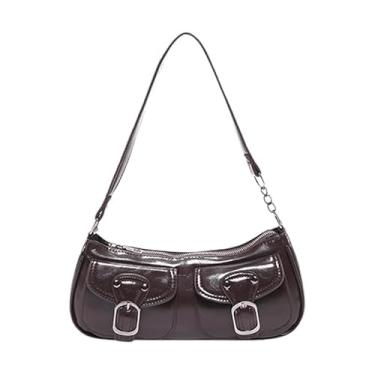 Imagem de Bolsa de ombro feminina – Bolsa ousada inspirada em motocicletas, bolsa moderna nas axilas para trabalho e fim de semana, Café