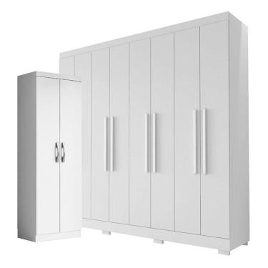 Imagem de Guarda Roupa Casal Porto 8 Portas 4 Gavetas e Armário Multiuso 2 portas New Branco Brilho - Aramóveis