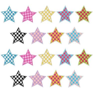 Imagem de 18 peças de remendos de ferro, emblemas de bandeira quadriculada, bordados costurados, remendos de dia de corrida, apliques decorativos para roupas, chapéus, jeans, artesanato (estrela)