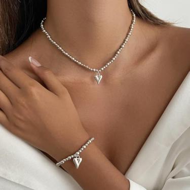 Imagem de Conjunto de colar de coração feminino, pingente de prata, dourado, gargantilha grossa, corrente preta, joia de amor, presente moderno