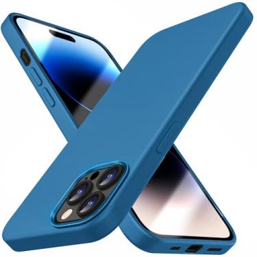 Imagem de Capa compatível com iPhone 14 Pro Max, capa fina de silicone líquido, capa protetora à prova de choque, capa de telefone com forro de microfibra macia antiarranhões (azul marinho)