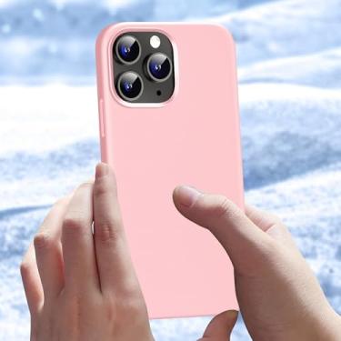 Imagem de Capa para celular compatível com iPhone 14 Pro Max de 6,7 polegadas, de silicone líquido fino, 4 camadas, capa protetora com forro de microfibra antiarranhões (rosa)