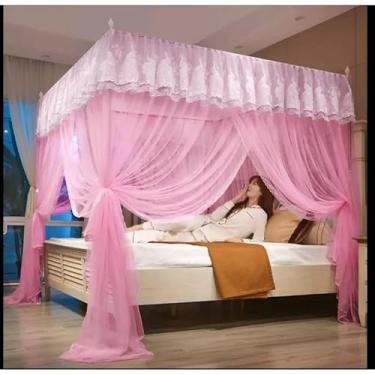 Imagem de Mosquiteiro Cortinado Tule Palácio Casal/Queen – Somente o Pano, Sem Armação – Renda Volta ao Mundo, Decoração Elegante, Anti-Mosquito, Diversas Cores(Rosa,Box Queen)