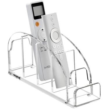 Imagem de DINGHUO Suporte de controle remoto de acrílico com 5 compartimentos, multifuncional para sofá de cabeceira, sala de estar, casa, TV, organizador transparente, organizador de canetas de maquiagem para