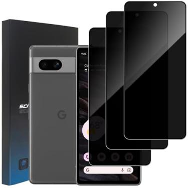 Imagem de zonyee Pacote com 3 protetores de tela de privacidade para Google Pixel 7A, dureza 9H, vidro temperado [antiarranhões] película de proteção antiespião para Google Pixel 7A de 6,1 polegadas, compatível
