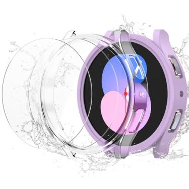 Imagem de [2+2] Capa protetora para Samsung Galaxy Watch 7 de 44 mm + protetor de tela de vidro temperado, cobertura total, capa protetora rígida de policarbonato HD, capa fina para Galaxy Watch 7 de 44 mm