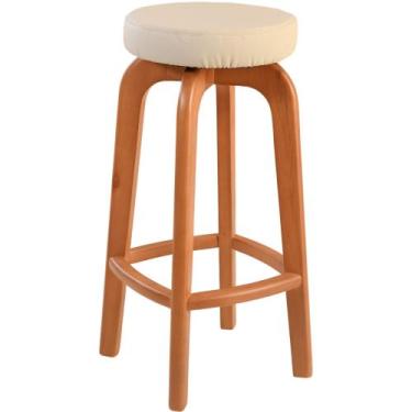 Imagem de Banqueta Banco Alto Bar em Madeira Maciça Amêndoa Assento Redondo mate